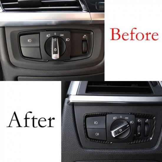 Car Headlight Fit For BMW F20 F21 F22 F23 Carbon Fiber Cover Trim Switch Control