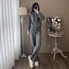Autumn 2026 Women's Slim-Fit Grey Jacket and Wide-Leg Pants Sports Suit.