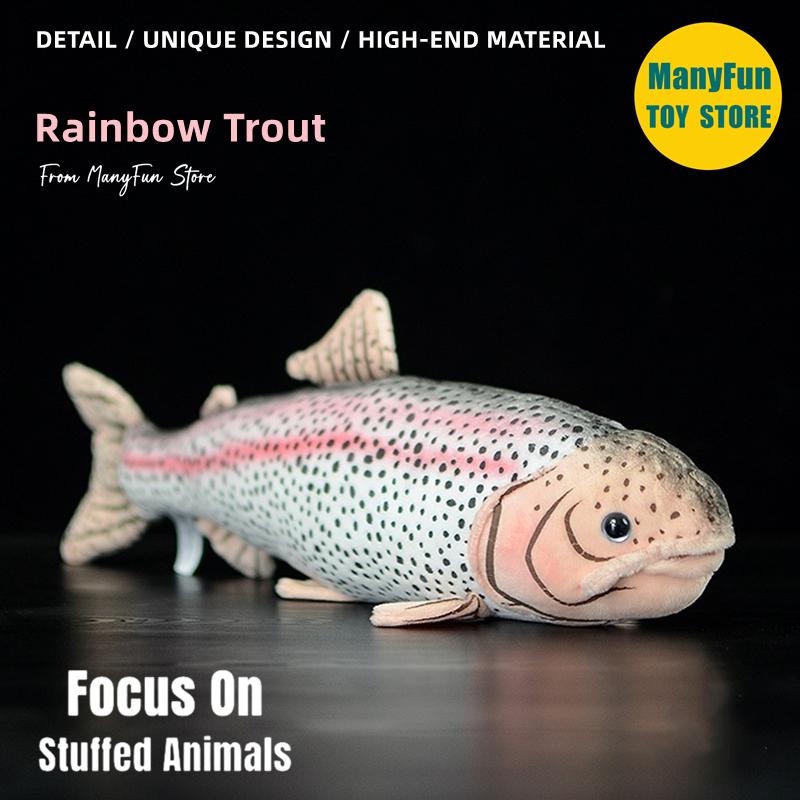 Practical Home Decor Unisex Salmon Rainbow Trout High Fidelity Anime Cute Plushie Fish Plush Toys Lifelike Animals Simulation Stuffed Doll Kawai Toy Gifts F