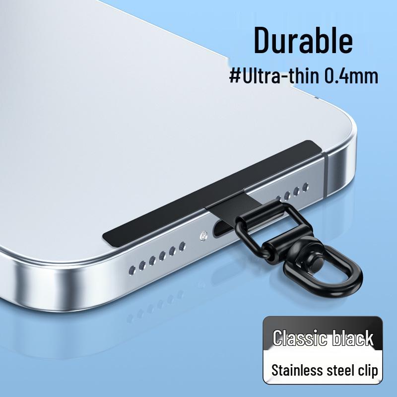 Ultra-Thin Stainless Steel Rotating Phone Lanyard Clip with Anti-Lost Sticker