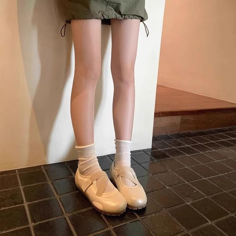 Ugly cute Velcro single shoes women's summer new cross-strap flat-bottomed breathable Mary Jane shoes
