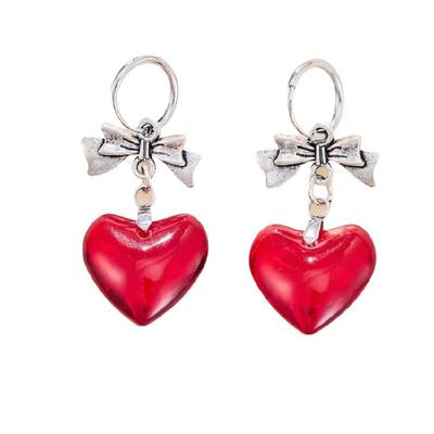 Romantics Gothic Heart Earrings With Bowknot Accent Alloy Jewelry For Women Ear Accessories For Gift Giving