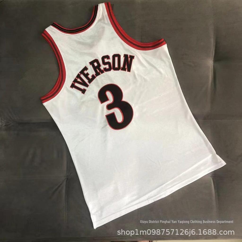 [Camisola dos 76ers] Não. 3 Iverson Camisa de Basquete Densa Totalmente Bordada