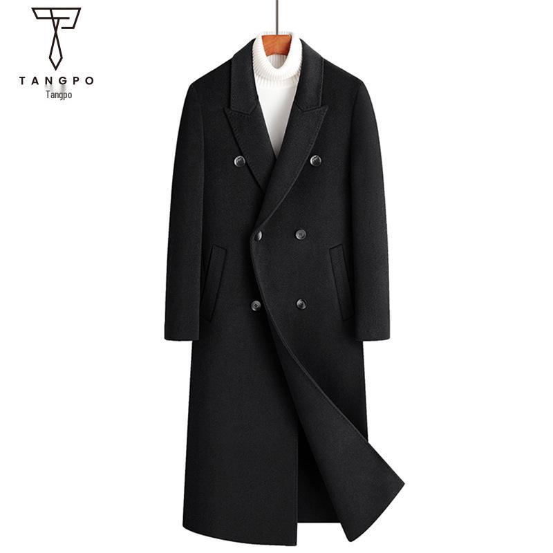 Men’s Double-Breasted Wool Trench Coat - Long Over-the-Knee Suit Collar for Autumn and Winter