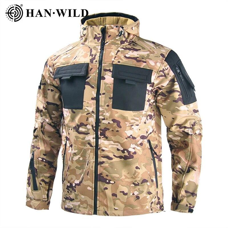 HAN WILD Men's Jackets Fleece Army Tactical Clothing Men Multicam Male Camo Windbreakers Combat Jacket Clothes