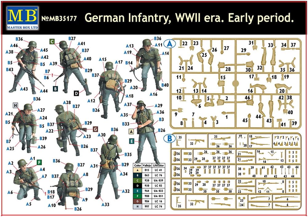 Master Box 1/35 Scale World War II German Infantry (5 Figures) in Early War Uniforms Plastic Model Kit MB35177