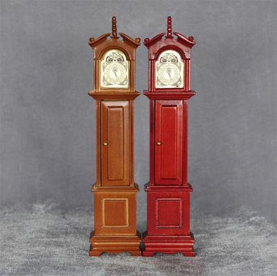 1:12 Miniature Dollhouse Retro Solid Wood Grandfather Floor Clock Ornament