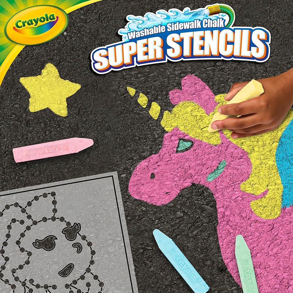 Crayola Jumbo Chalk Set with Washable Chalk In 4 Colors and 3 Stencil Sheets Outdoor Chalk 031001