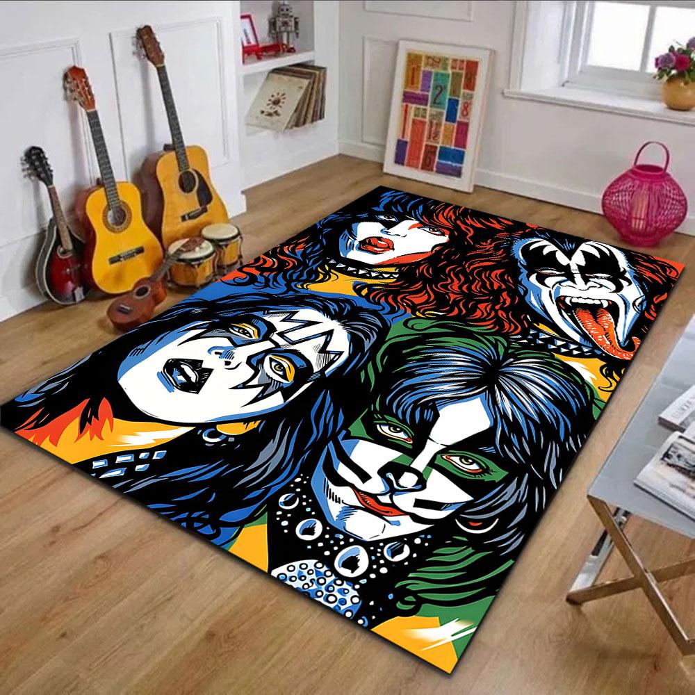 Colorful Rock Band Makeup Art Patterned carpet, non slip mat suitable for living room and bedroom sofas