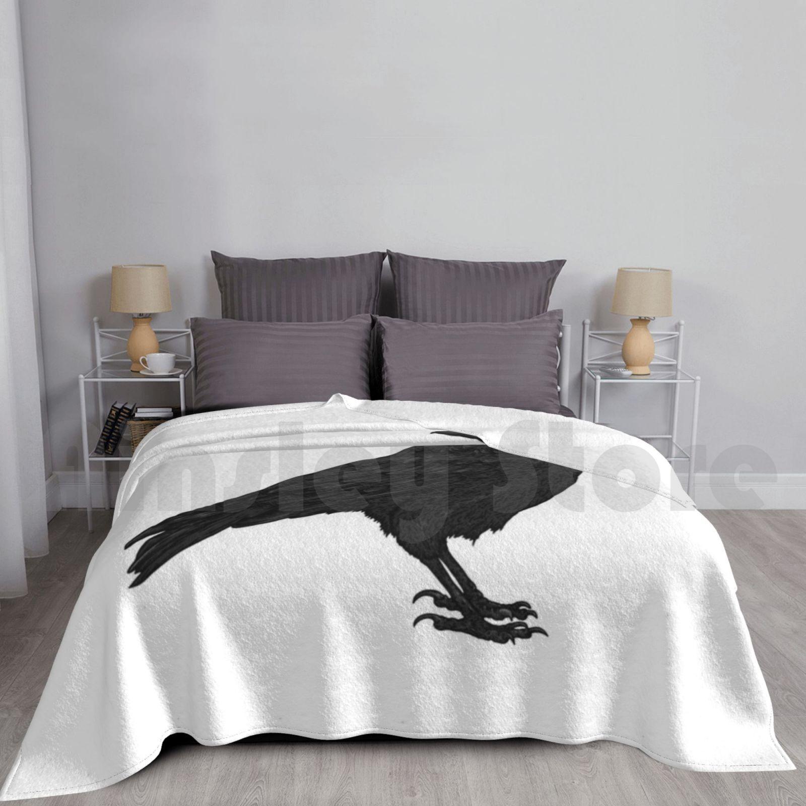 Raven Blanket Fashion Custom Crow Poe Gothic The Raven Blackbird Edgar Allan Poe Jackdaw Magpie Nevermore Raven Size: 75*100cm, Weight: 230 GSM