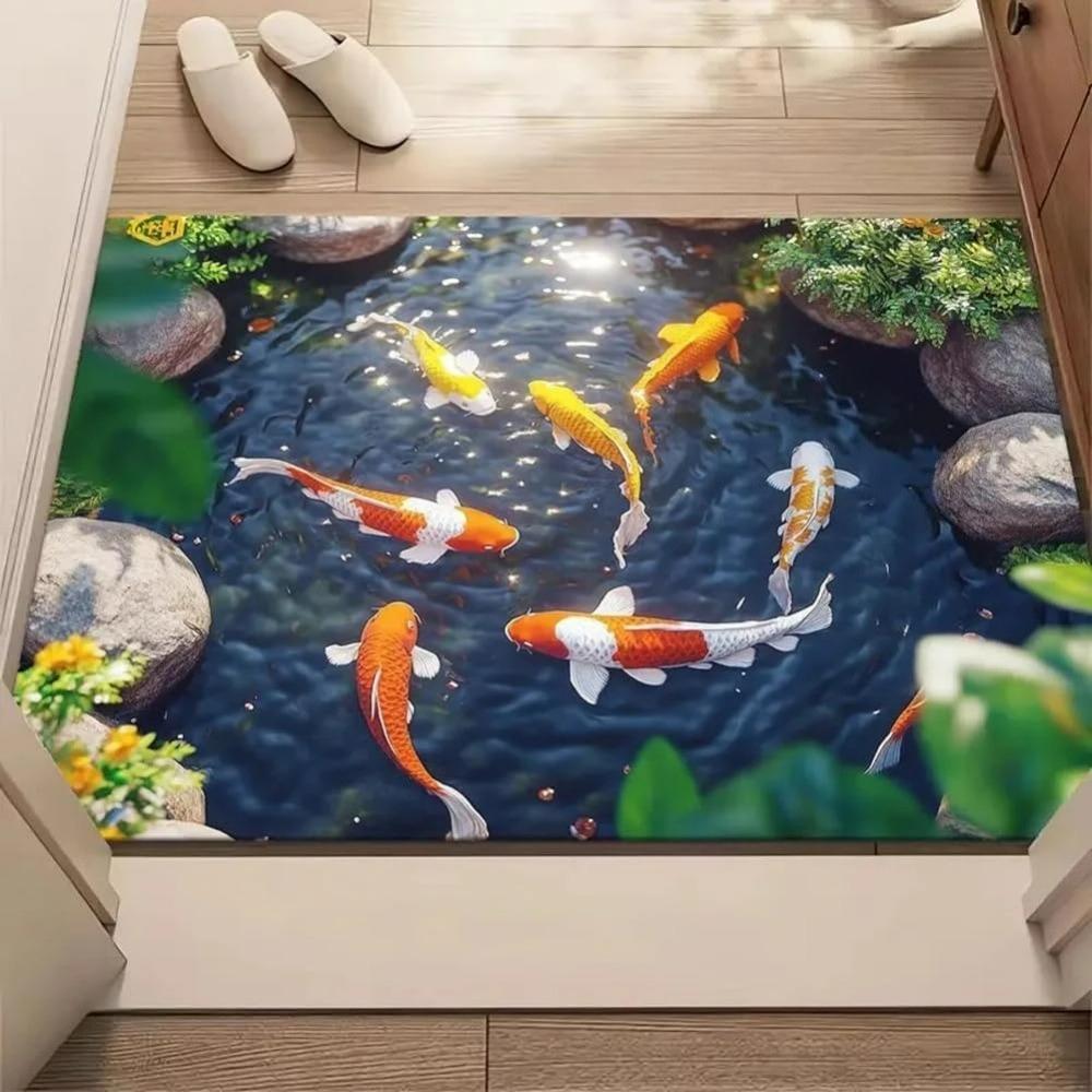 

3D Optical Illusion Cat Round Hole Door Mat Daily Home Anti-slip Carpet 2D Flat Living Room Bedroom Bathroom Doorway Decor Rug 40cm x 60cm