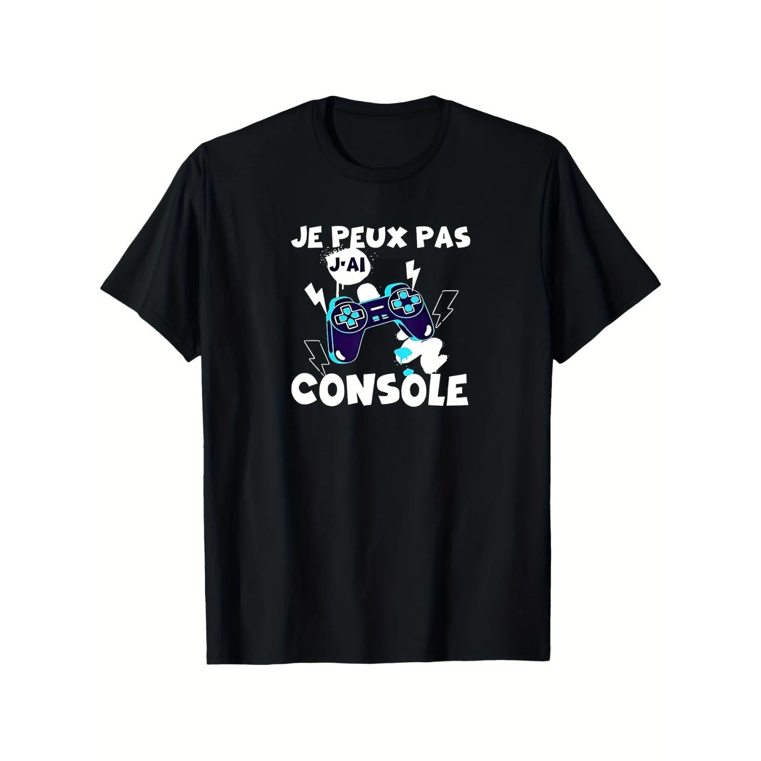 

Men s Fun French Game Humorous T-shirt - _I Can t I Have A Game Console_ Printed Player Exclusive T-shirt Game Friendly Clothing S чёрный