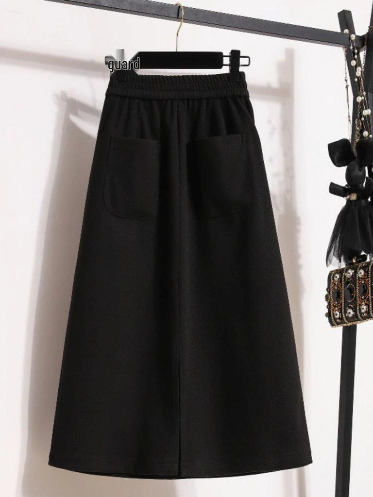 Damen Retro Samt Spalt-Schirmrock – Mittellang, Verdickt und Lockerer Schnitt für Herbst/Winter