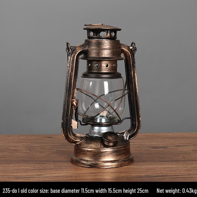 Vintage Wrought Iron Kerosene Hurricane Lamp - Nostalgic Camping Decor & Photography Prop