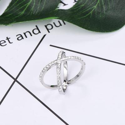X Shape Rings White Zircon Platinum Plated Cross Bicircle Ring For Women Charm Jewelry