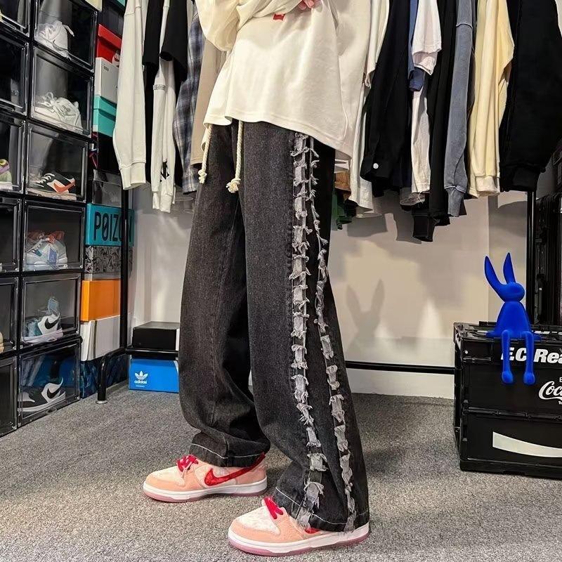 

JYL Мужские прямые джинсы Модные городские литературные ленивые повседневные трендовые джинсовые брюки 2XL античный рубиновый