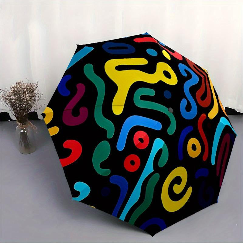 1pc Abstract Patterns Automatic Open/close Folding Compact Umbrella, 8 Rib Sturdy Canopy, Lightweight Portable, Everyday Use, Gift,,113