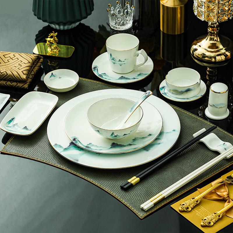New Chinese Style Gold Rim Bone China Dinnerware Set