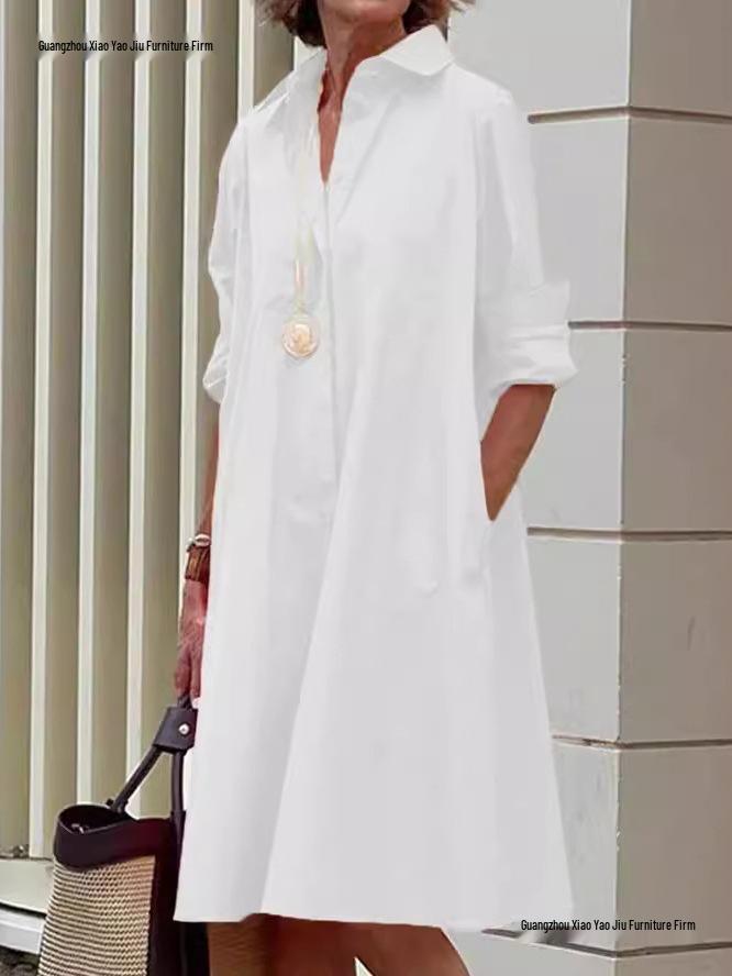 Women's Long Sleeve Loose Shirt Dress - Europe 2026 Collection