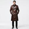 Handmade Men's Genuine Lambskin Leather Trench Coat Brown Stylish Slim Fit
