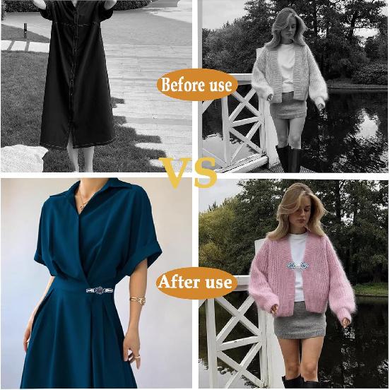 3PCS Dress Clips Back Cinch Retro Silvery Sweater Dress Clothing Cincher Clips to Hold Sweater Toge Shirt Tightener Clip for Different Women Clothing