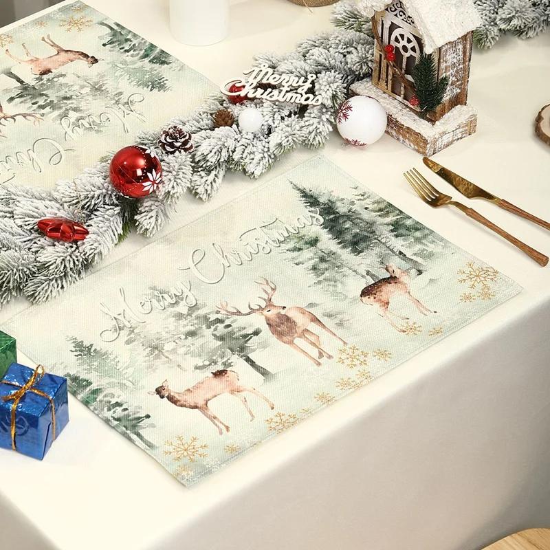 1PC Linen Christmas Placemats Tableware Mat Christmas Decorations For Home Kitchen 2024 Xmas Navidad Noel NewYear Table Decor