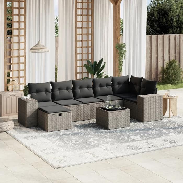 VidaXL Garden Lounge Set with Cushions 8 Pcs, Patio Sofas, Patio Furniture Set, Outdoor Furniture, Grey 3264448