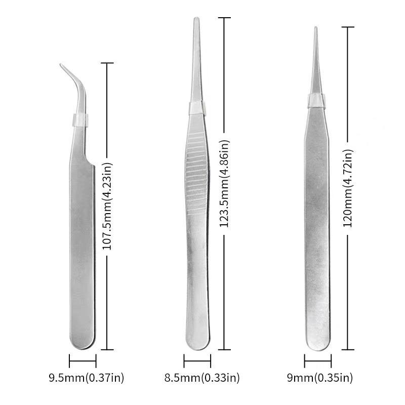 3pcs Stainless Steel Assembly Repair Precision Set Tool Electronic Tweezers Bar Tool