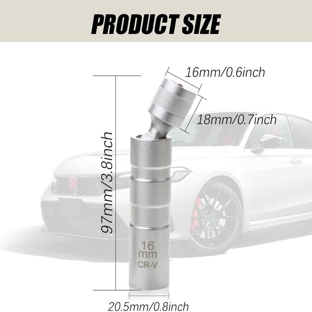 Car Spark Plug Socket Set Extended Universal Joint Magenetic Wrench Removal Tool 3/8" Drive CR-V 12-Point 16mm