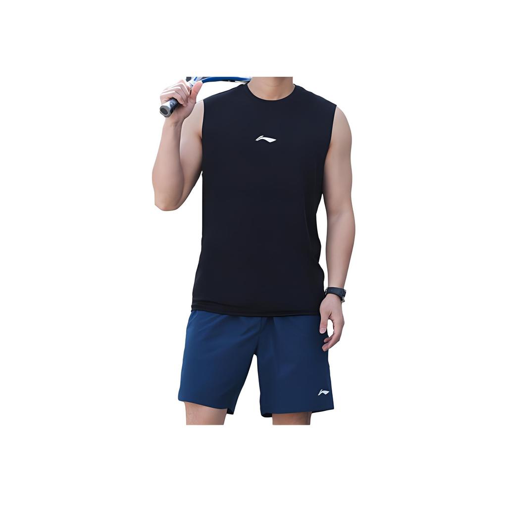 Li-Ning Solid Color Quick-Dry Breathable Round Neck Sleeveless Sports Vest Men Tops Cool-Black YVSU021-3
