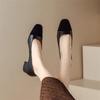 Plus Size 42 Women's High Heel Pumps Square Toe Boat Shoes Patchwork Mid Heels Dress Shoes Square Heels Slip on Basic Pump