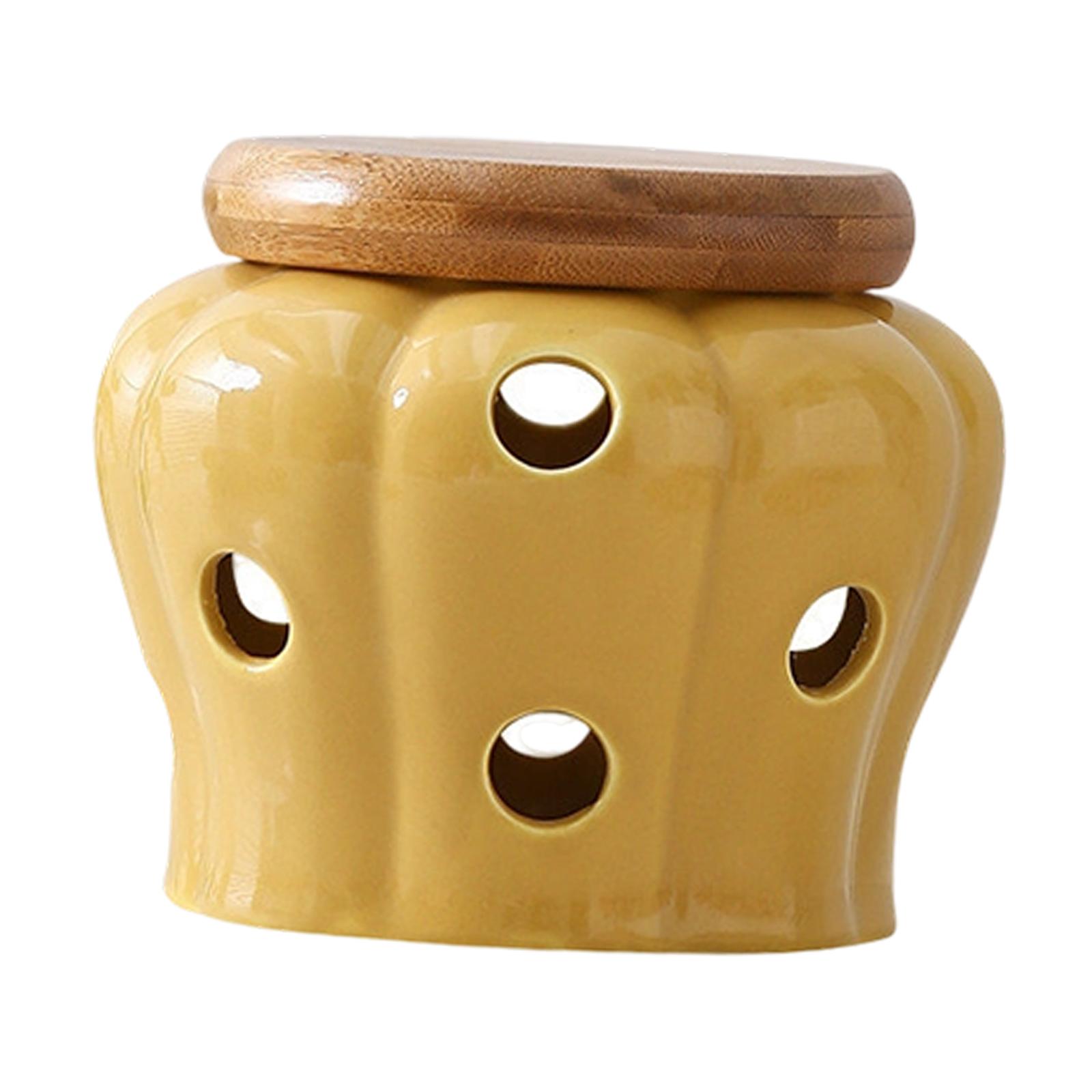 Garlic Keeper Ventilation Canister for Kitchen Modern Small with Wooden Lid Ceramic Jar Ginger Dried Chili Storage Container жёлтый