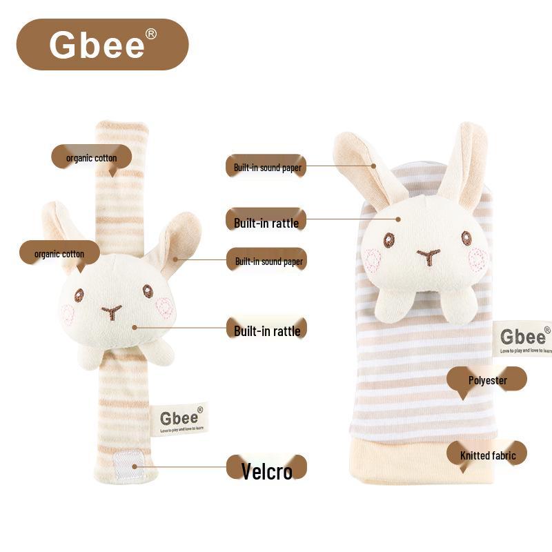 Gbee Organic Cotton Baby Rattle Set: Wrist Strap, Hand Crank Soothing Toys for Newborns
