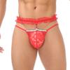 Hot-selling men's lace thong dummy sexy double belt U convex bag temptation free bikini T-pants