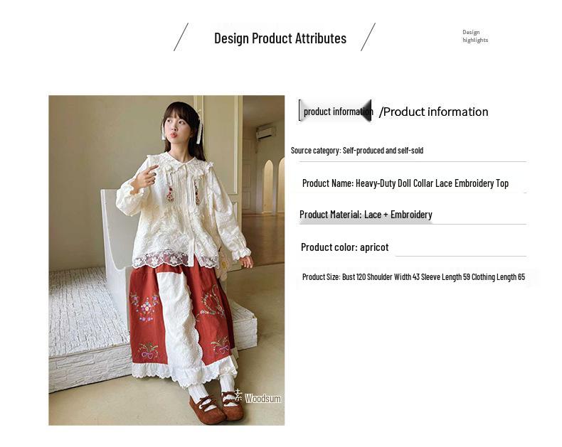 Japanischer Niedlicher Waldstil Spitze Puppenkragen Stickerei Strickjacke Hemd
