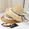 Lace Lace Straw Visor Women's Summer New Wide Brim Travel Photo Straw Hat Thousand Gold Wind Bucket Hat