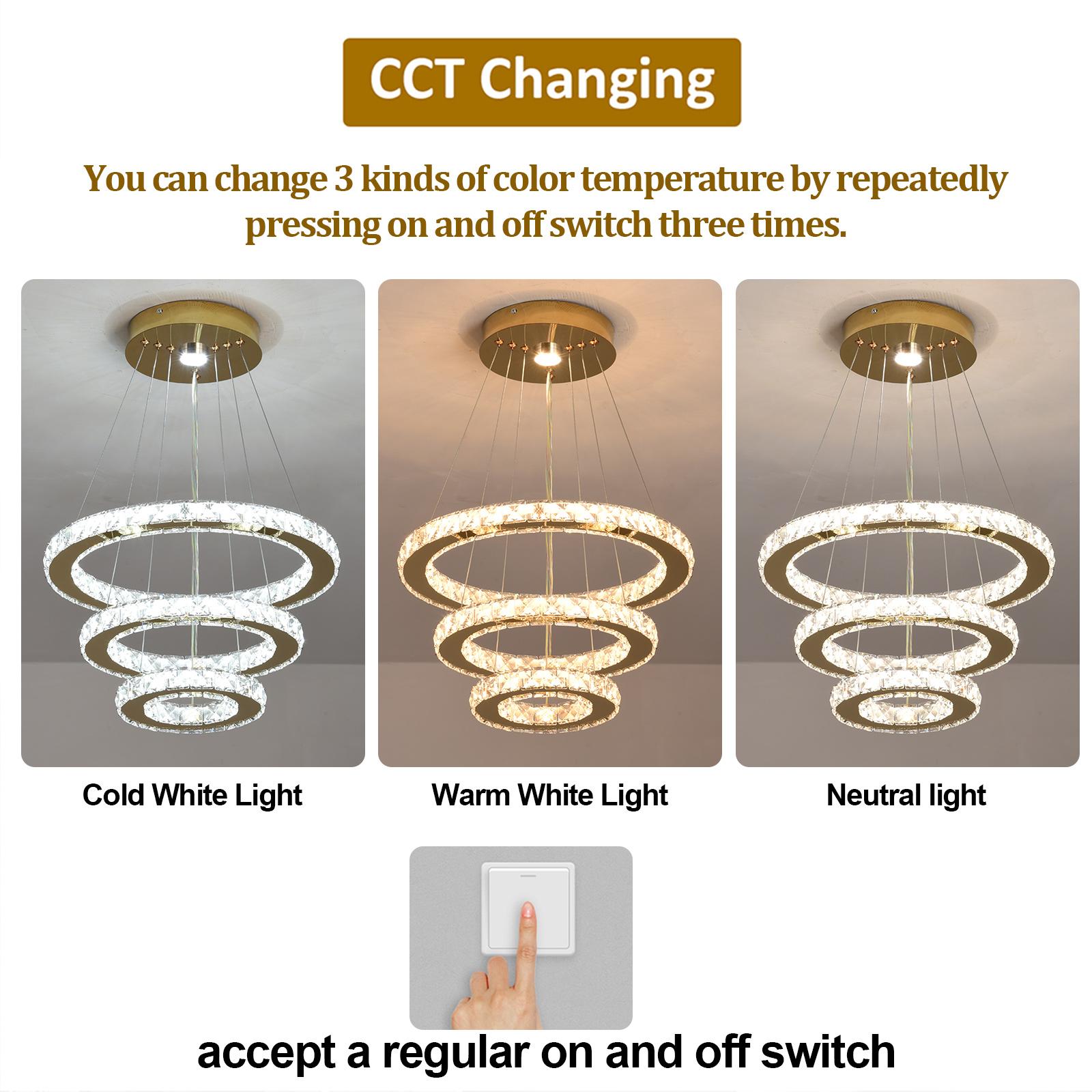 Modern Luxury Chandeliers Pendant Lights Geometric LED Chandelier for Living Room 3 Ring Hang Lamp Modern&47W&3Rings 40*30*20cm