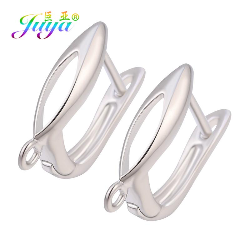 Juya Women Earrings Accessories 4 8Pcs/Lot Gold Silver Plated Shvenzy Ear Wire Fixture Fastener Bale DIY Earring Hooks Clasp