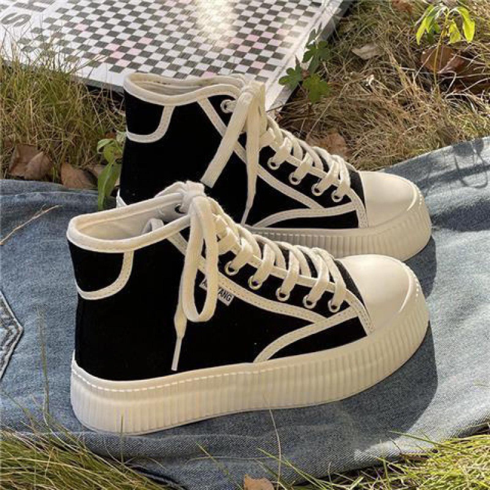 

Высокие парусиновые туфли для женщин, туфли на толстой бисквитной подошве, модные и универсальные туфли для доски