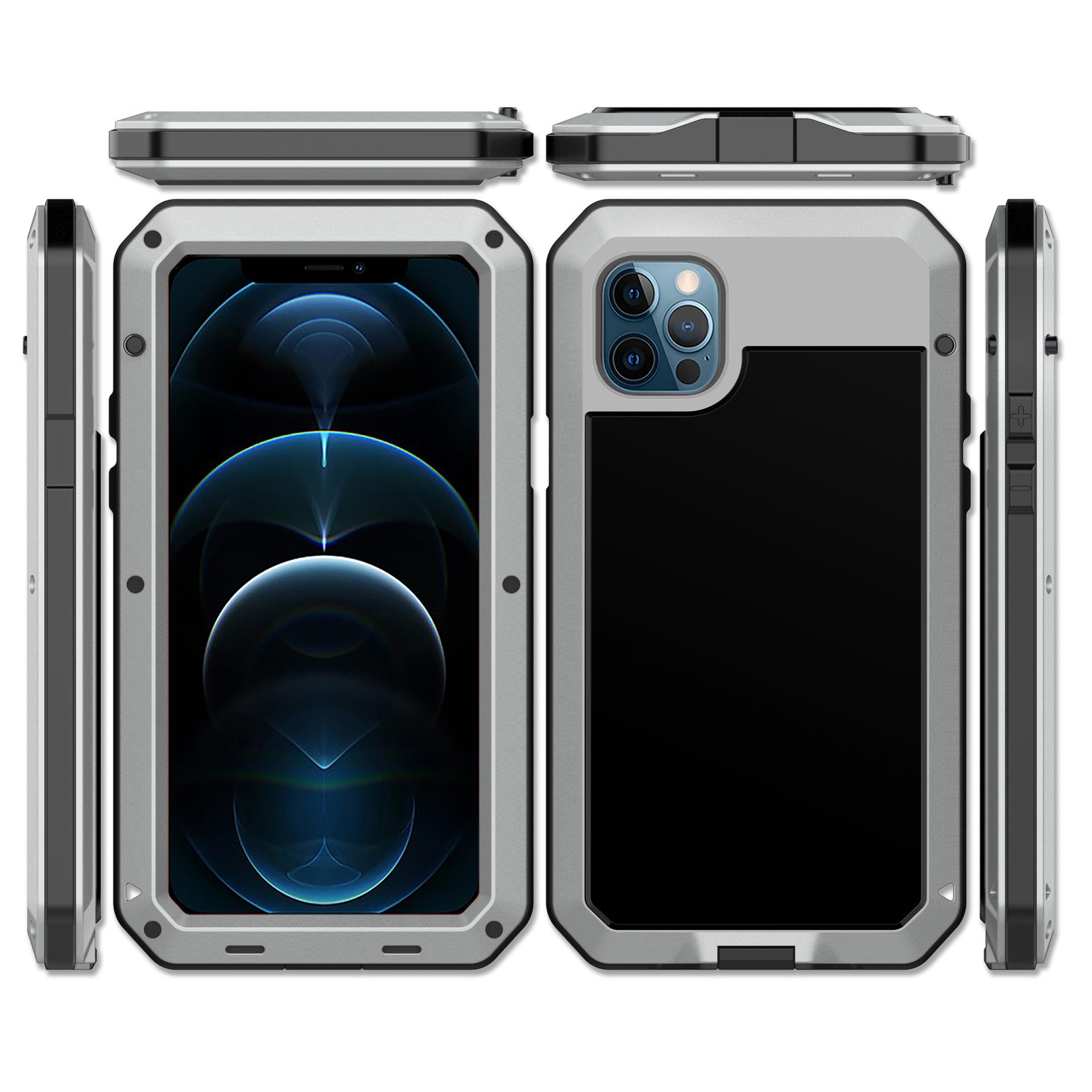 

Чехол Armor Heavy Duty Protection Case для iPhone 16 15 Pro Max 7 8 Plus XR X Xs 11 12 13 Pro Max 14 Plus SE 360 Metal Tank Outdoor Противоударный чехол iPhone 16 Promax серебряный
