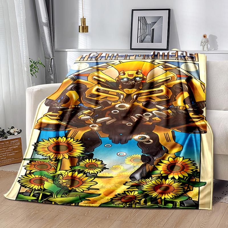 1pc Blanket Bumblebee and Optimus Prime Print Design, Lightweight Blanket for Sofa, Bed- Soft &Warm, Gift for All Seasons like Christmas, Halloween