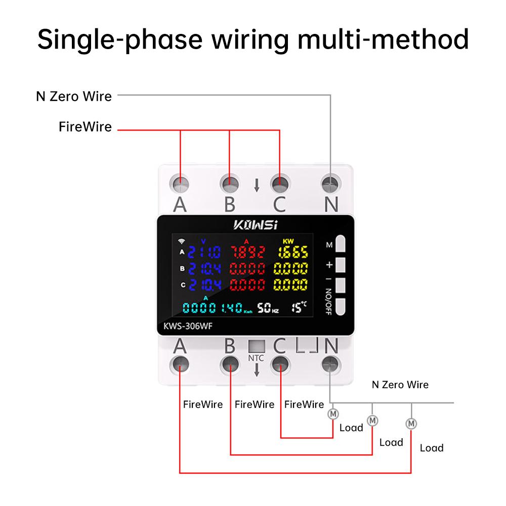 AC 85-290V 80A Tuya WIFI Chytrý jistič Třífázový 4vodičový Lištový voltmetr KWH Měřič spotřeby energie Dálkové ovládání přes aplikaci