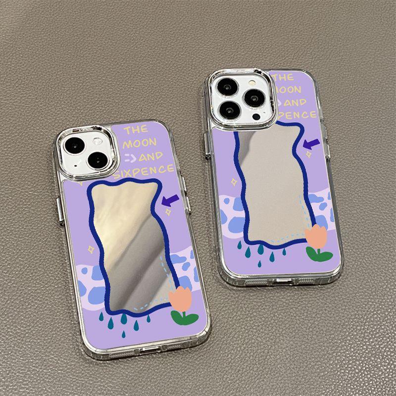 Purple creative flower mirror surface, suitable for iPhone17 mobile phone case 16pro electroplating buttons x Apple 14 all-inclusive 15