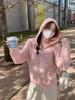 Color-Block Retro Half-Zip Hooded Pullover Sweater for Women - Autumn/Winter Hong Kong Style Knitwear