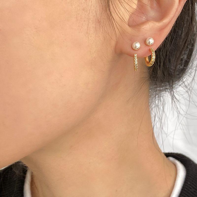 

Doudoustore925 Silver Needle Small Details Full Diamond Small Ear Studs Simple Bracelet Earrings for Women Exquisite Fine Zircon-Embedded Earrings Pearl Edition Gold Pair