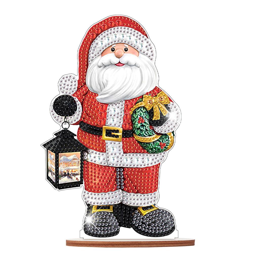 Wooden Santa Ornaments Kit Diamond Painting Desktop Diamonds Painting Desktop Decorations for Xmas Table Office Home Decoration