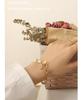 European & American OT Buckle Geometric Square Plate Freshwater Pearl Gold Christmas Bracelet for Women, Titanium Steel Jewelry