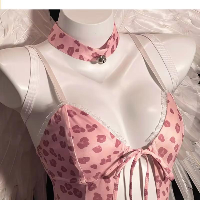 Sexy Pink Bunny Bodysuit Women Pajama Set Cosplay Maid Costume Lingerie Sleepwear Female Underwear