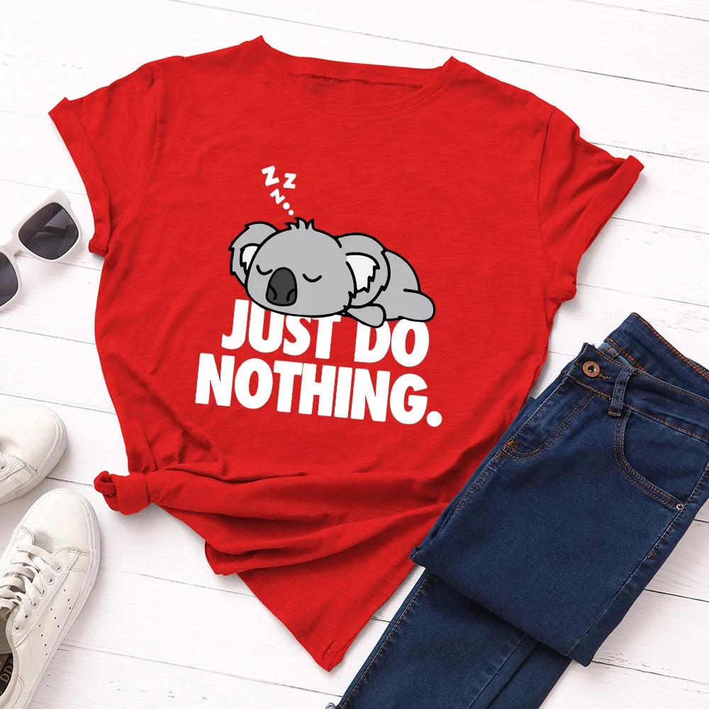 Einfach nichts tun Koala-Print Damen T-Shirt Kurzarm O-Ausschnitt Locker Damen T-Shirt Damen T-Shirt Oberteile Kleidung Camisetas Mujer