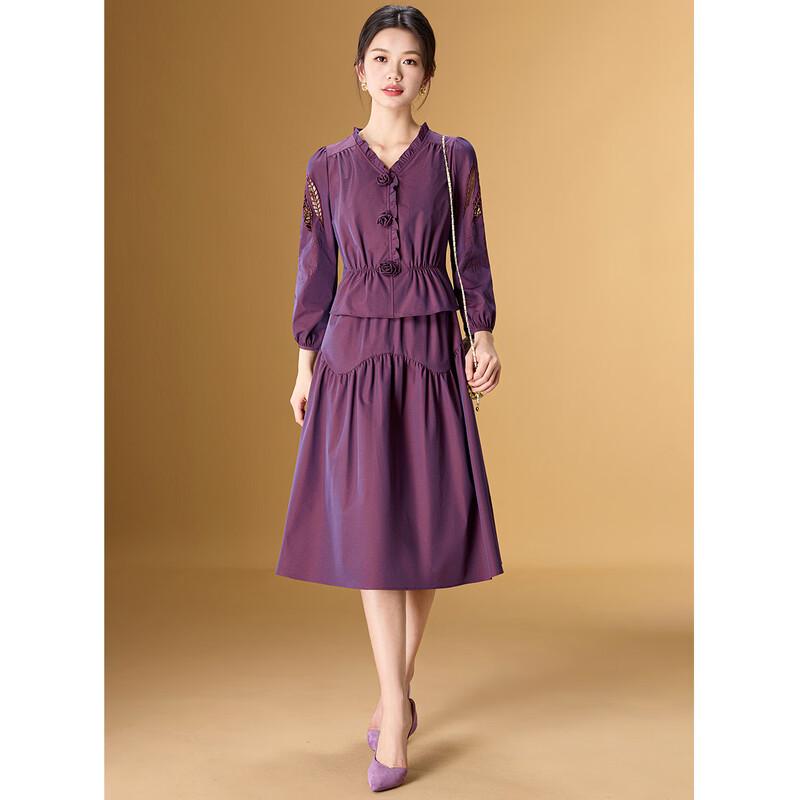 Elegant Hollow-out Ruffled Pleated Midi Dress 3XL